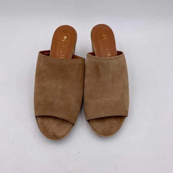 Mariella Suede‎ Peep Toe Sandals Block Heel Mules Slip On Made in Italy Women 8M - Picture 4 of 12